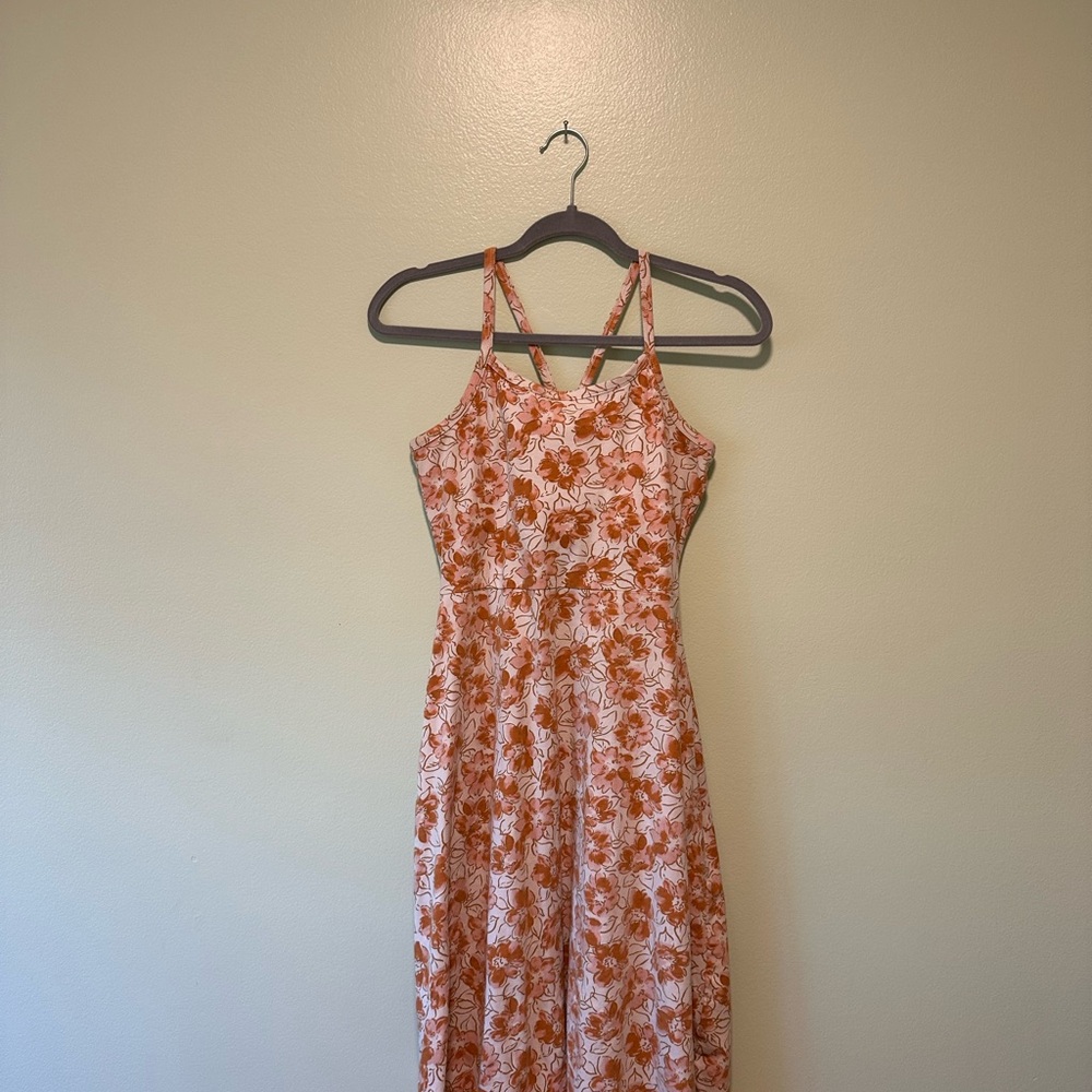 Pact Women's Reverie Floral Apricot Fit & Flare Shorty Midi Dress - Medium